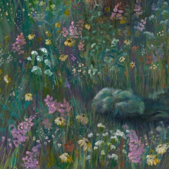 Image of Close-up of Michelle Passey Studio's original mixed-media acrylic glow-in-the-dark painting titled 