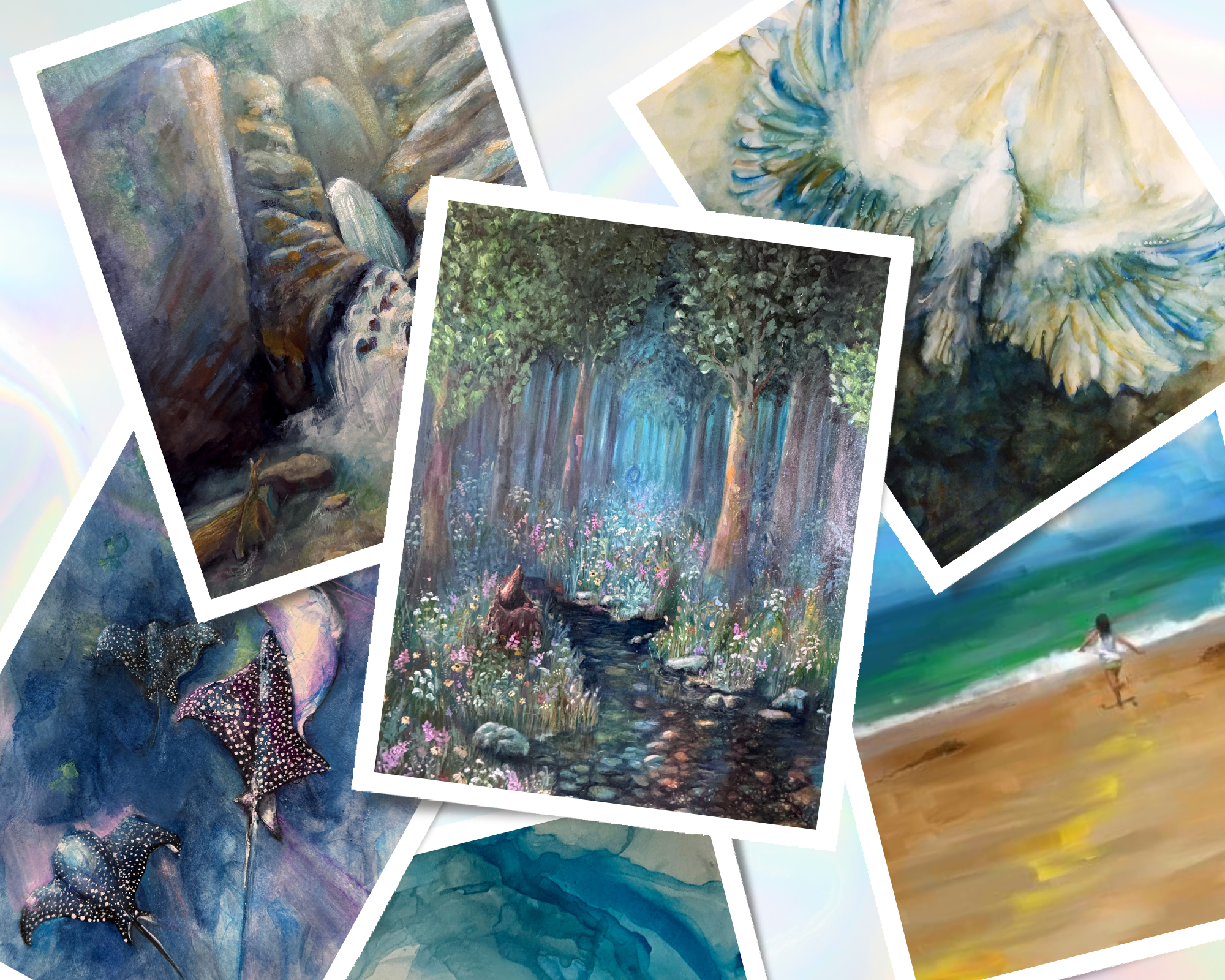 Image of Print of the Month Club - Michelle Passey Studio, pile of original art prints sent out monthly to a customer.