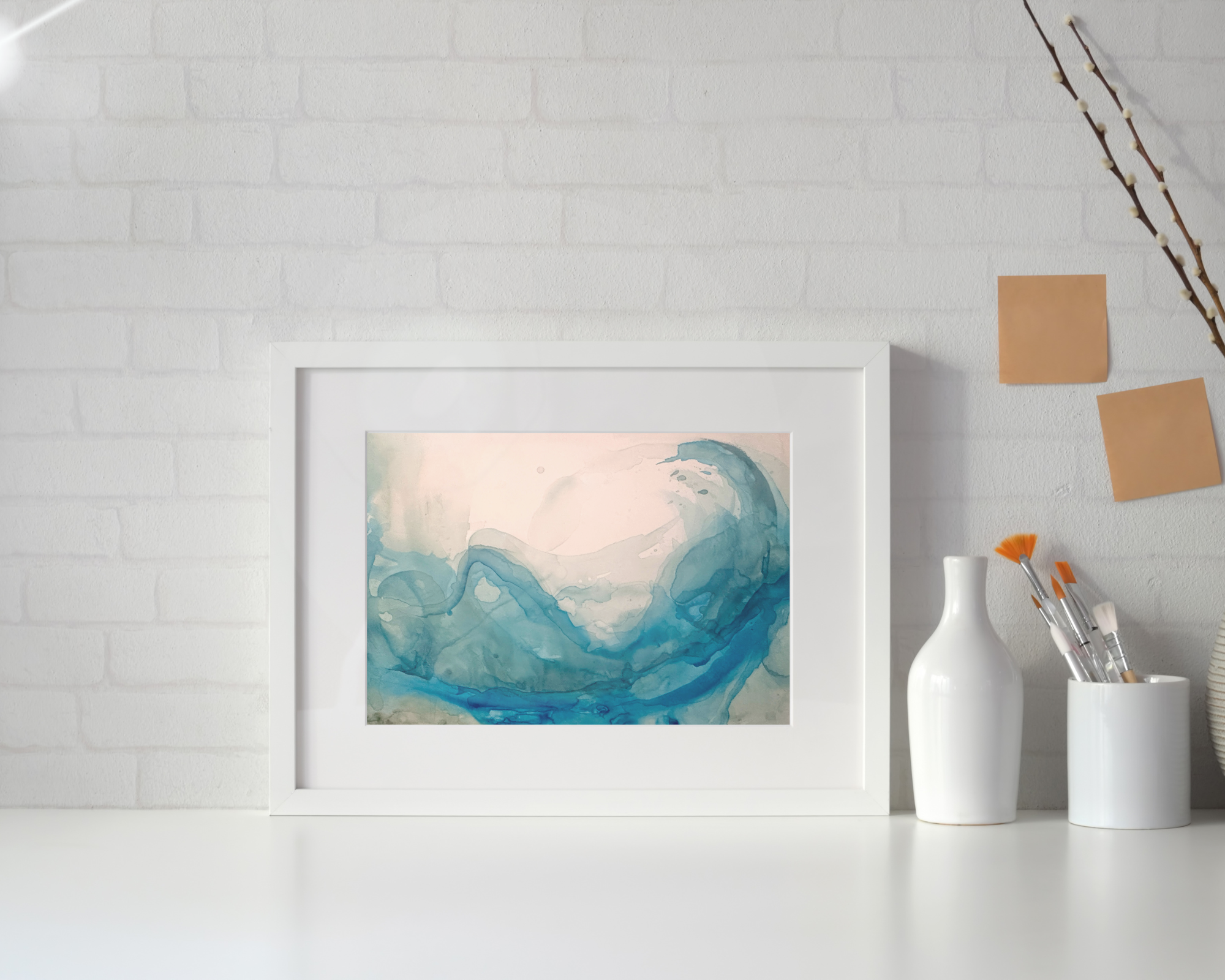 Image of abstract art print on wall in living room. Print of the Month Club - Michelle Passey Studio