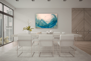 Original acrylic ink painting titled "Caught in the Current" featuring vibrant, flowing water-inspired abstract art.
