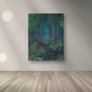 Original mixed-media painting titled "A Step Outside" by Michelle Passey Studio, showcasing vibrant colors and textured art details.