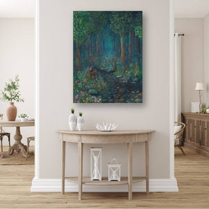 Original mixed-media painting titled "A Step Outside" by Michelle Passey Studio, featuring vibrant colors and textured details.